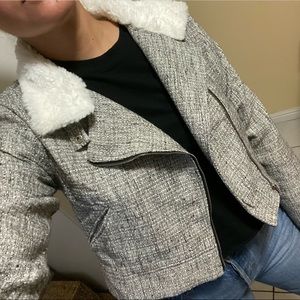 About Us faux fur jacket in black and white
